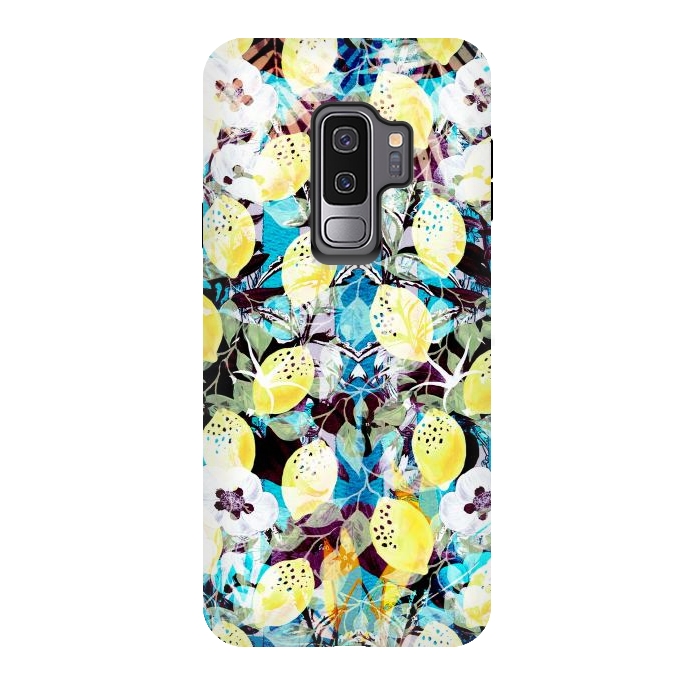 Galaxy S9 plus StrongFit Lemon tree with white flowers watercolor pattern by Oana 