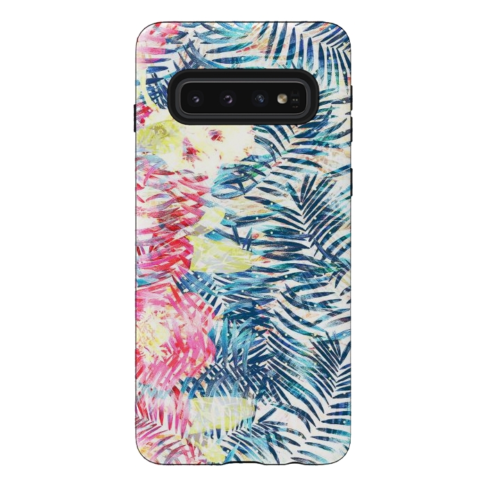 Galaxy S10 StrongFit Colorful tropical leaves hawaiian bouquet by Oana 