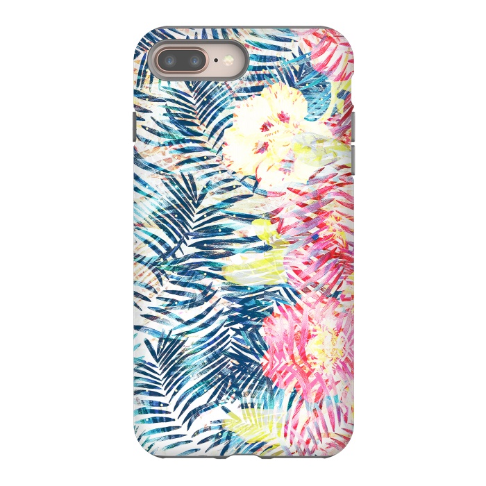 iPhone 7 plus StrongFit Tropical palm leaves and colorful flowers by Oana 
