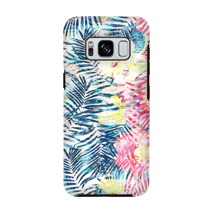 Galaxy S8 StrongFit Tropical palm leaves and colorful flowers by Oana 
