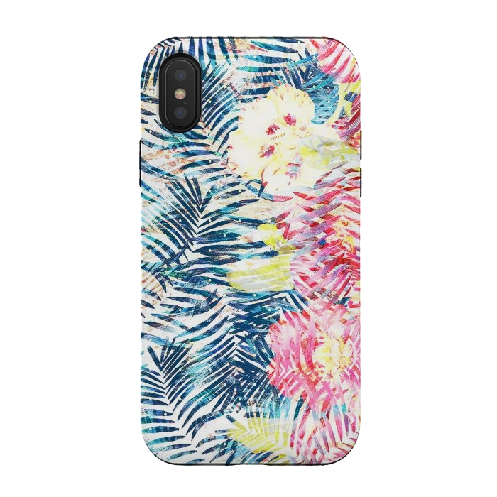 iPhone Xs / X StrongFit Tropical palm leaves and colorful flowers by Oana 