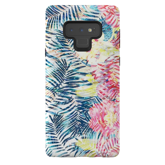 Galaxy Note 9 StrongFit Tropical palm leaves and colorful flowers by Oana 