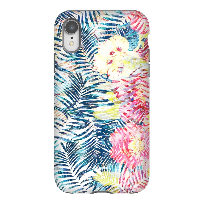 iPhone Xr StrongFit Tropical palm leaves and colorful flowers by Oana 