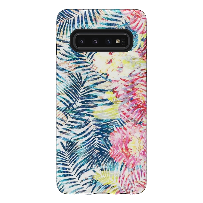 Galaxy S10 StrongFit Tropical palm leaves and colorful flowers by Oana 