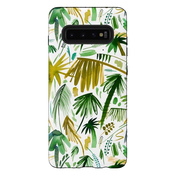 Galaxy S10 plus StrongFit Brushstrokes Tropical Palms by Ninola Design