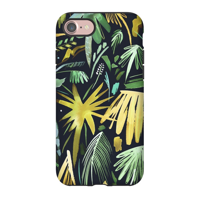 iPhone 7 StrongFit Brushstrokes Palms Neon Gold by Ninola Design
