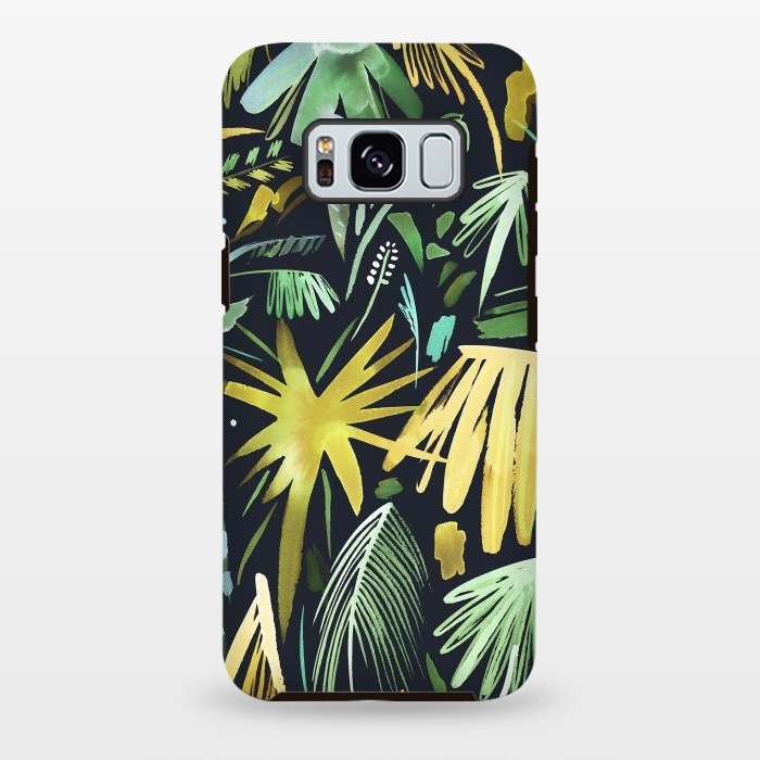 Galaxy S8 plus StrongFit Brushstrokes Palms Neon Gold by Ninola Design