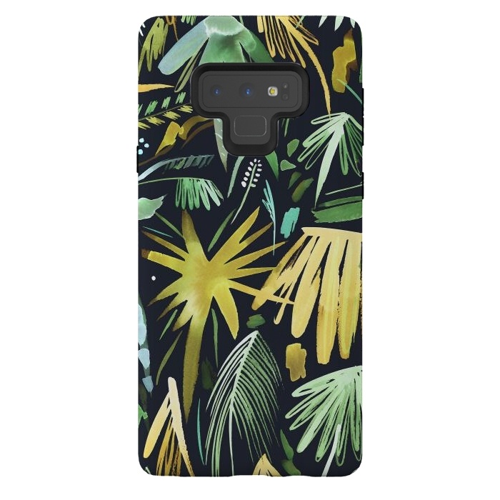 Galaxy Note 9 StrongFit Brushstrokes Palms Neon Gold by Ninola Design