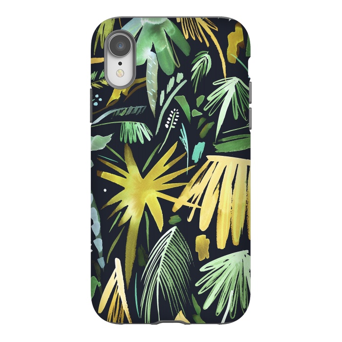iPhone Xr StrongFit Brushstrokes Palms Neon Gold by Ninola Design
