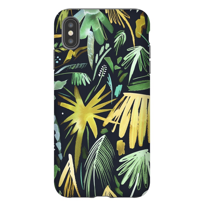 iPhone Xs Max StrongFit Brushstrokes Palms Neon Gold by Ninola Design