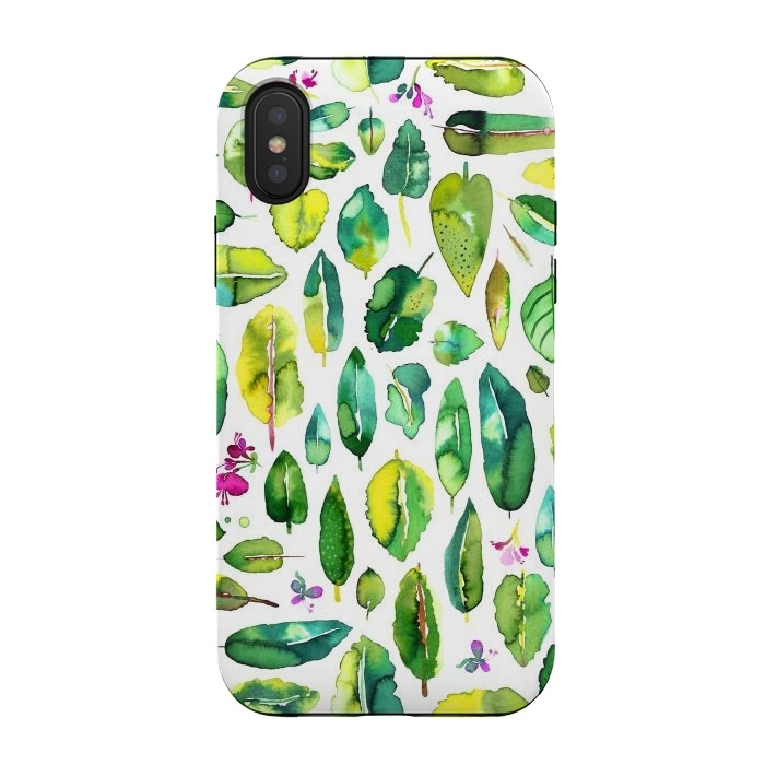 iPhone Xs / X StrongFit Botanical Green Leaves by Ninola Design
