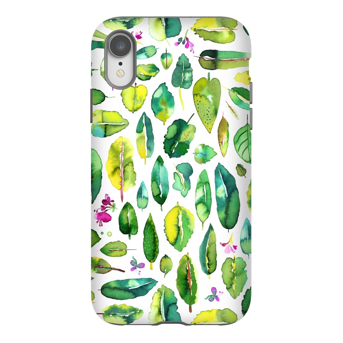 iPhone Xr StrongFit Botanical Green Leaves by Ninola Design