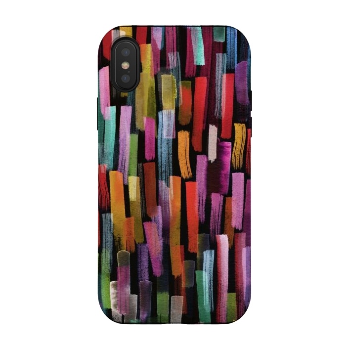 iPhone Xs / X StrongFit Colorful Brushstrokes Black by Ninola Design