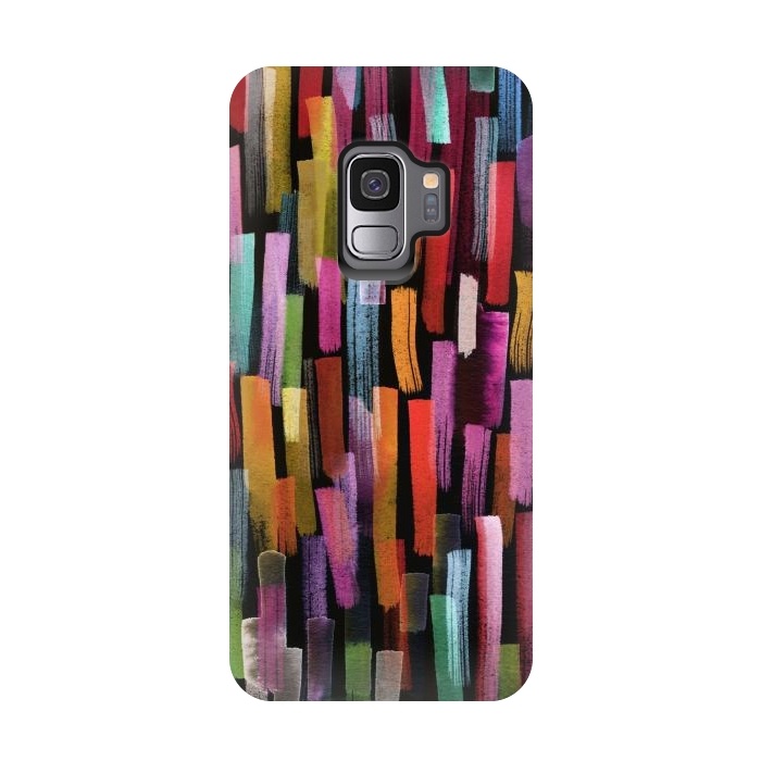 Galaxy S9 StrongFit Colorful Brushstrokes Black by Ninola Design