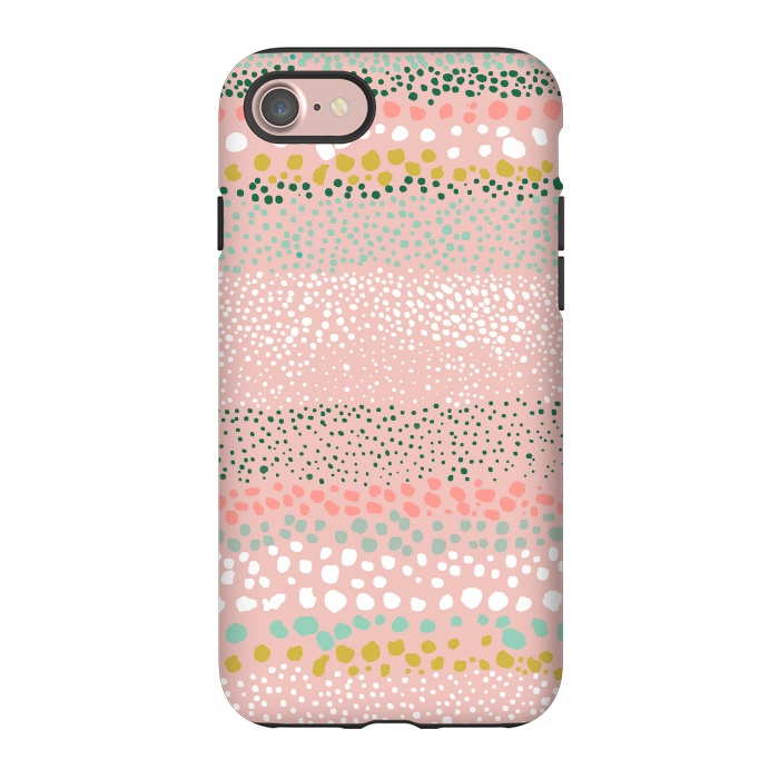 iPhone 7 StrongFit Little Textured Dots Stripes Pink by Ninola Design