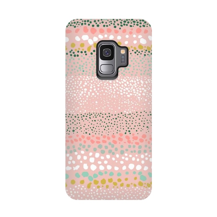 Galaxy S9 StrongFit Little Textured Dots Stripes Pink by Ninola Design