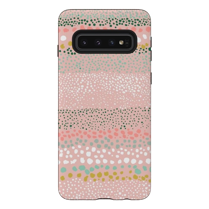 Galaxy S10 StrongFit Little Textured Dots Stripes Pink by Ninola Design
