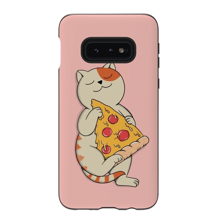 Galaxy S10e StrongFit Cat and Pizza Pink by Coffee Man