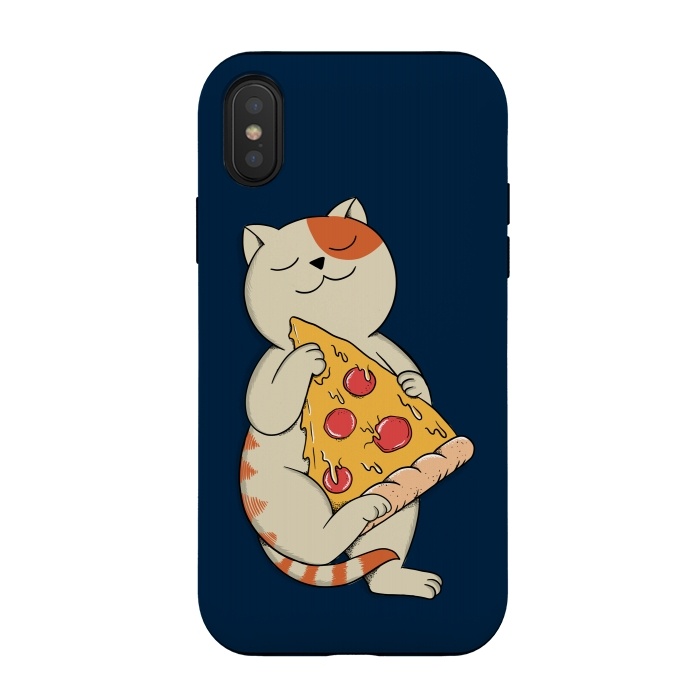 iPhone Xs / X StrongFit Cat and Pizza Blue by Coffee Man