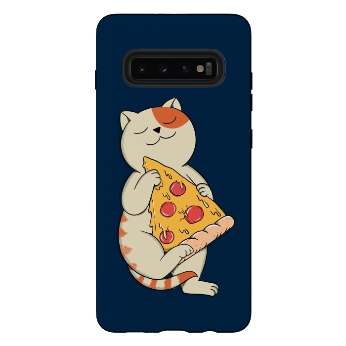 Galaxy S10 plus StrongFit Cat and Pizza Blue by Coffee Man