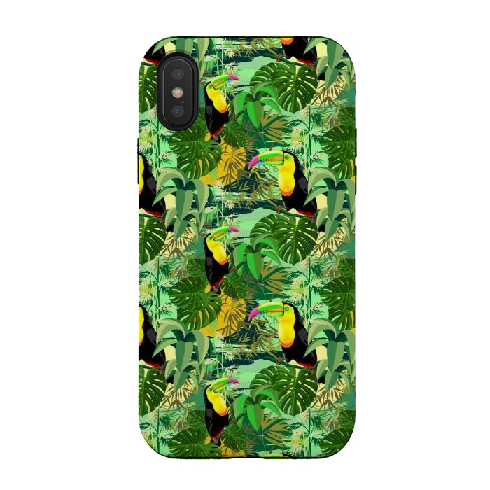 iPhone Xs / X StrongFit Toucan in Green Amazonia Rainforest  by BluedarkArt