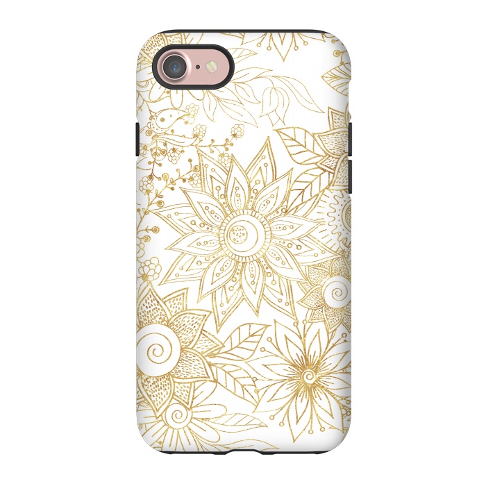 iPhone 7 StrongFit Elegant golden floral doodles design by InovArts