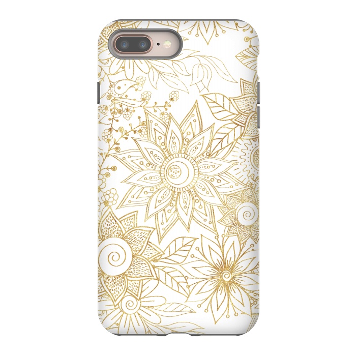 iPhone 7 plus StrongFit Elegant golden floral doodles design by InovArts