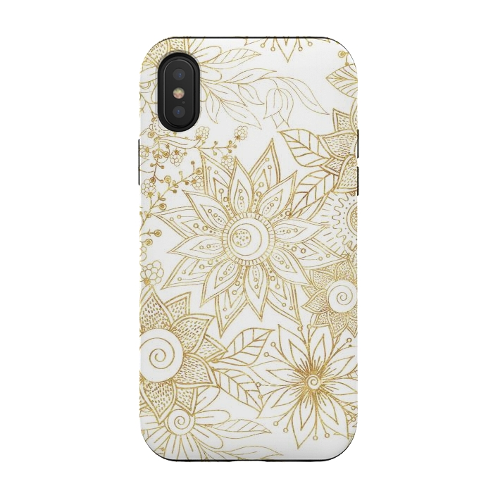 iPhone Xs / X StrongFit Elegant golden floral doodles design by InovArts