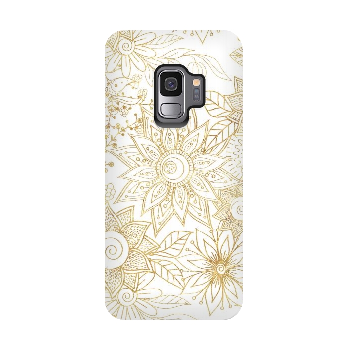 Galaxy S9 StrongFit Elegant golden floral doodles design by InovArts