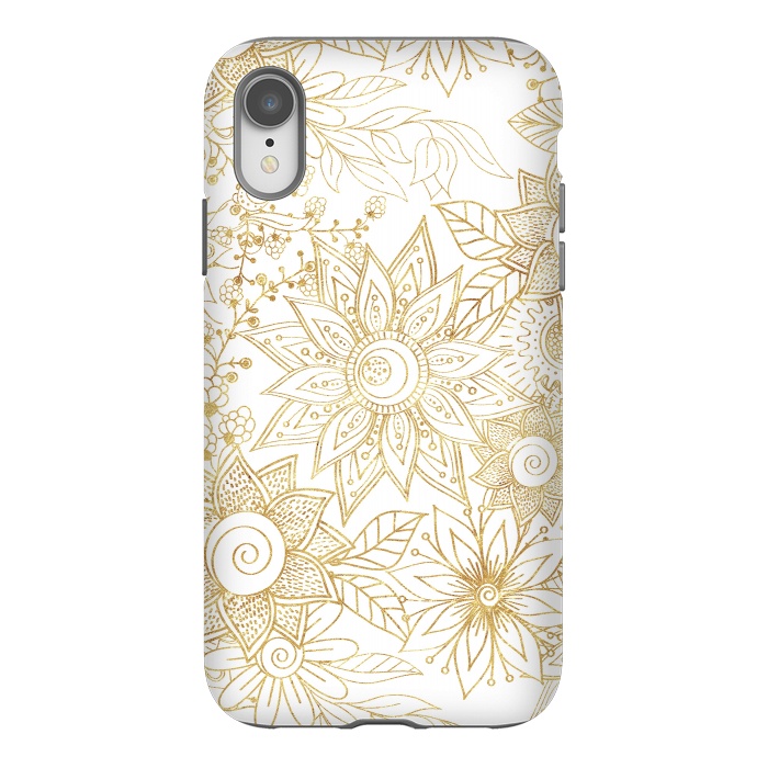 iPhone Xr StrongFit Elegant golden floral doodles design by InovArts