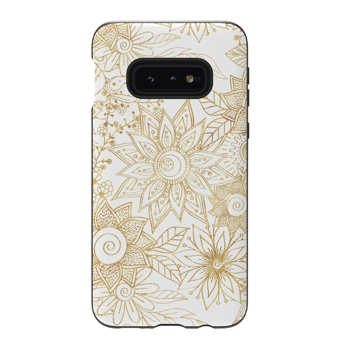 Galaxy S10e StrongFit Elegant golden floral doodles design by InovArts