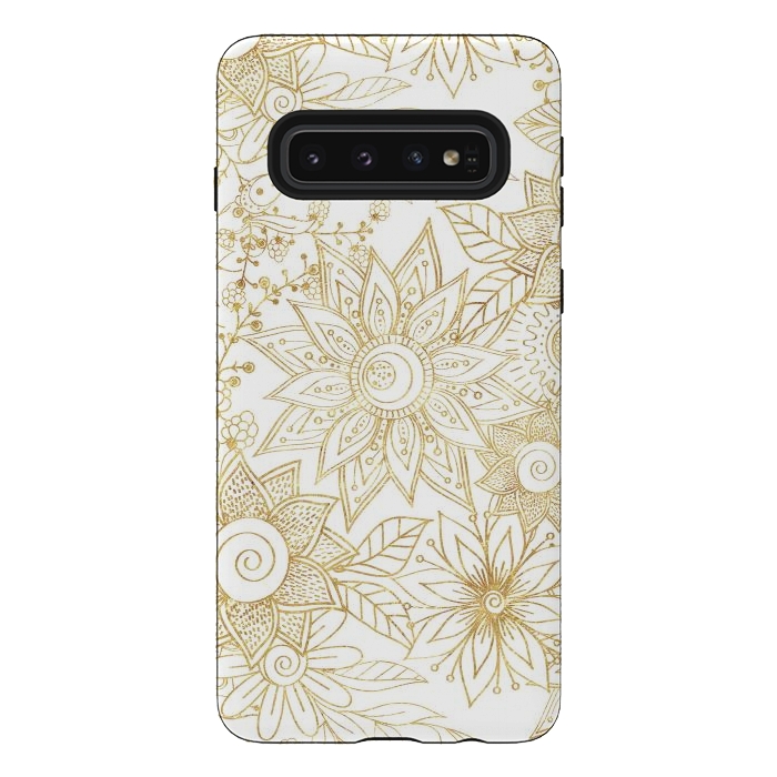Galaxy S10 StrongFit Elegant golden floral doodles design by InovArts