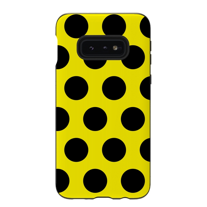 Galaxy S10e StrongFit Black Circles on Yellow Background by Bledi