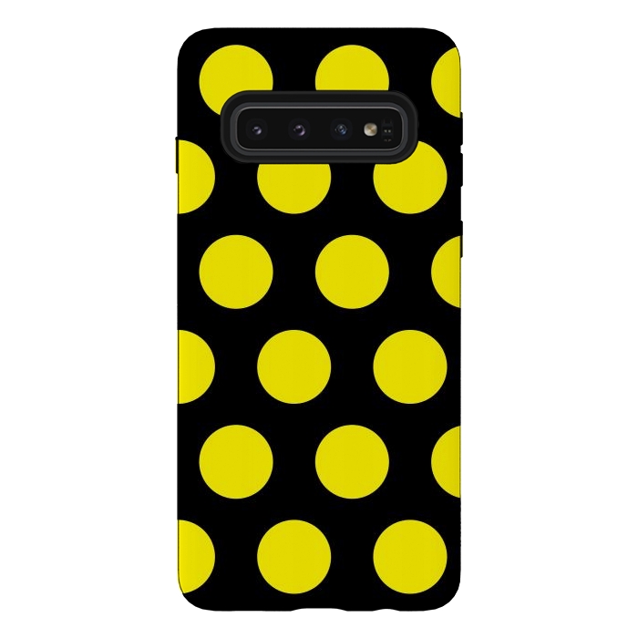 Galaxy S10 StrongFit Yellow Circles on Black Background by Bledi