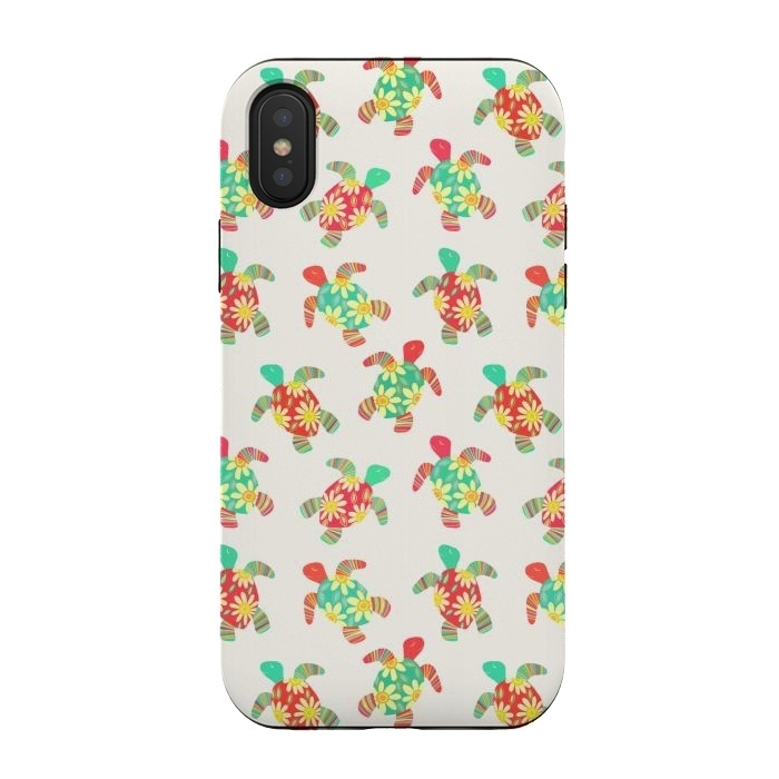 iPhone Xs / X StrongFit Cute Flower Child Hippy Turtles on Cream  by Micklyn Le Feuvre