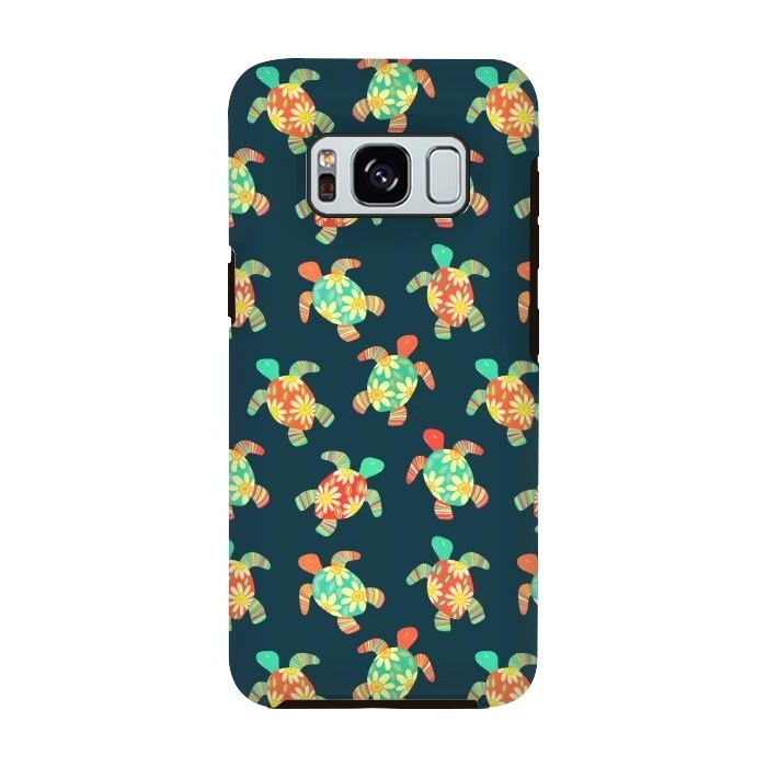 Galaxy S8 StrongFit Cute Flower Child Hippy Turtles on Dark by Micklyn Le Feuvre