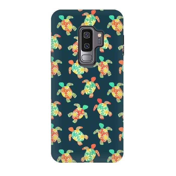 Galaxy S9 plus StrongFit Cute Flower Child Hippy Turtles on Dark by Micklyn Le Feuvre
