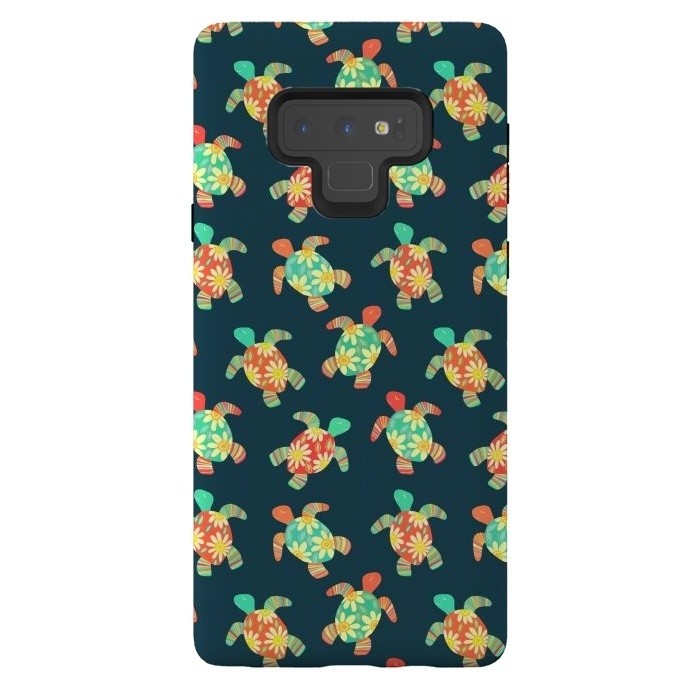 Galaxy Note 9 StrongFit Cute Flower Child Hippy Turtles on Dark by Micklyn Le Feuvre