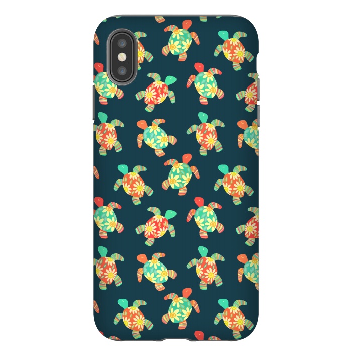 iPhone Xs Max StrongFit Cute Flower Child Hippy Turtles on Dark by Micklyn Le Feuvre