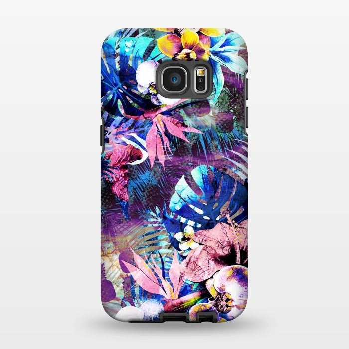 Galaxy S7 EDGE StrongFit Colorful psychedelic tropical flowers and leaves by Oana 