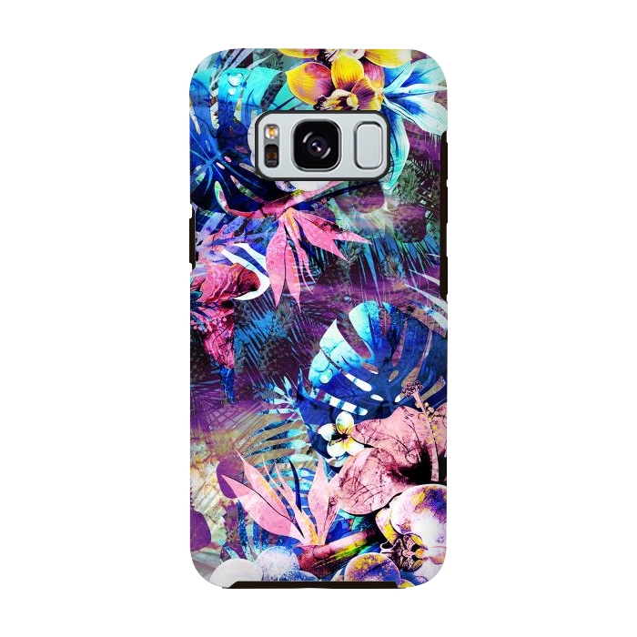 Galaxy S8 StrongFit Colorful psychedelic tropical flowers and leaves by Oana 