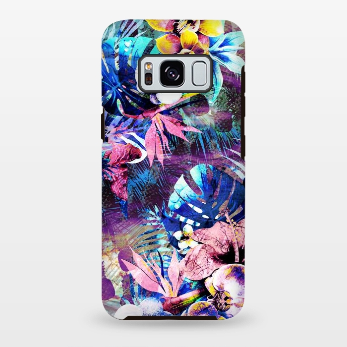 Galaxy S8 plus StrongFit Colorful psychedelic tropical flowers and leaves by Oana 