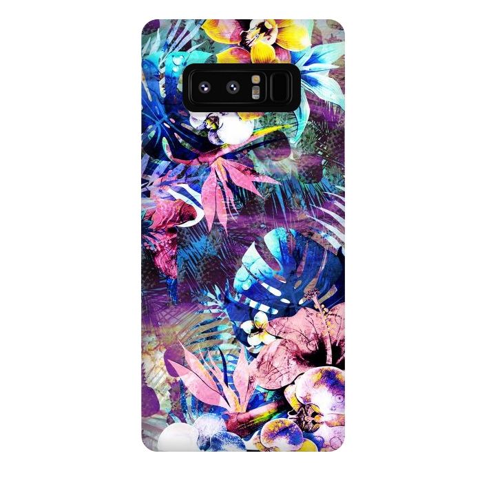 Galaxy Note 8 StrongFit Colorful psychedelic tropical flowers and leaves by Oana 