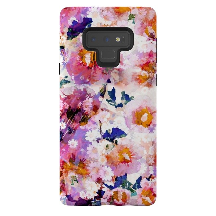 Galaxy Note 9 StrongFit Watercolor rose of sharon and daisy flowers by Oana 
