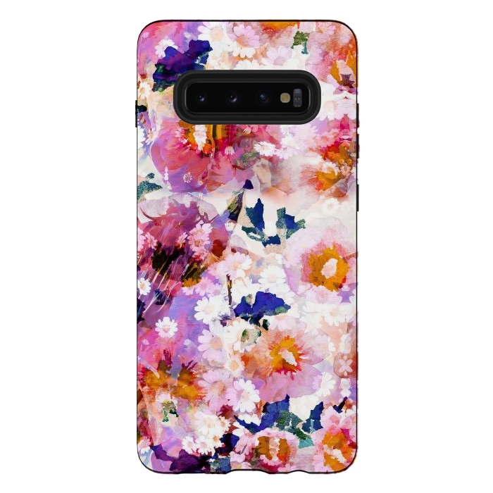 Galaxy S10 plus StrongFit Watercolor rose of sharon and daisy flowers by Oana 