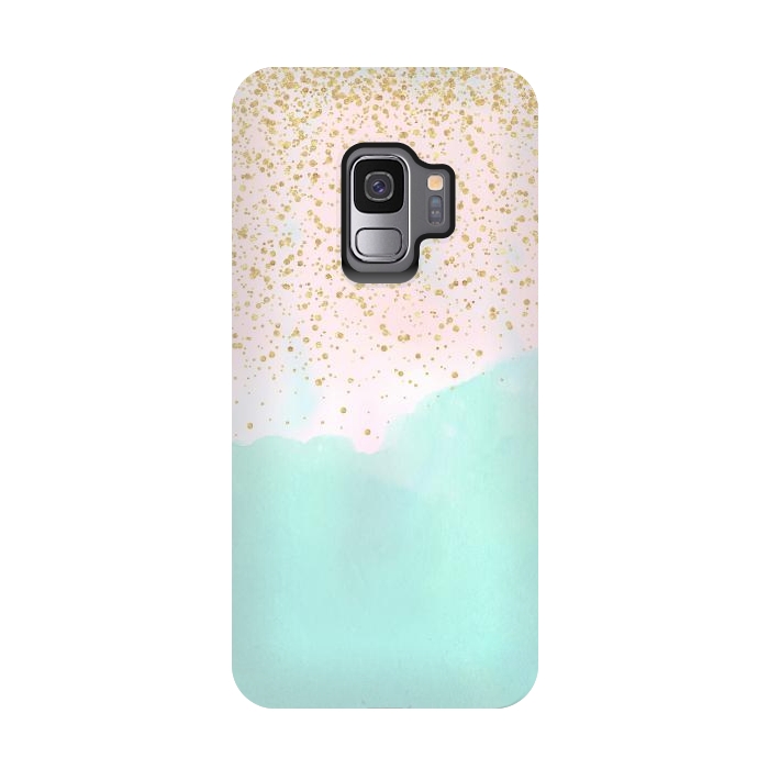 Galaxy S9 StrongFit Watercolor abstract and golden confetti design by InovArts