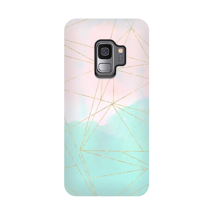 Galaxy S9 StrongFit Watercolor abstract and golden triangles design by InovArts