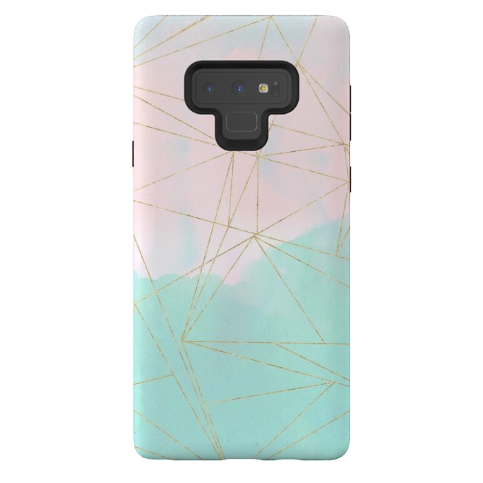 Galaxy Note 9 StrongFit Watercolor abstract and golden triangles design by InovArts
