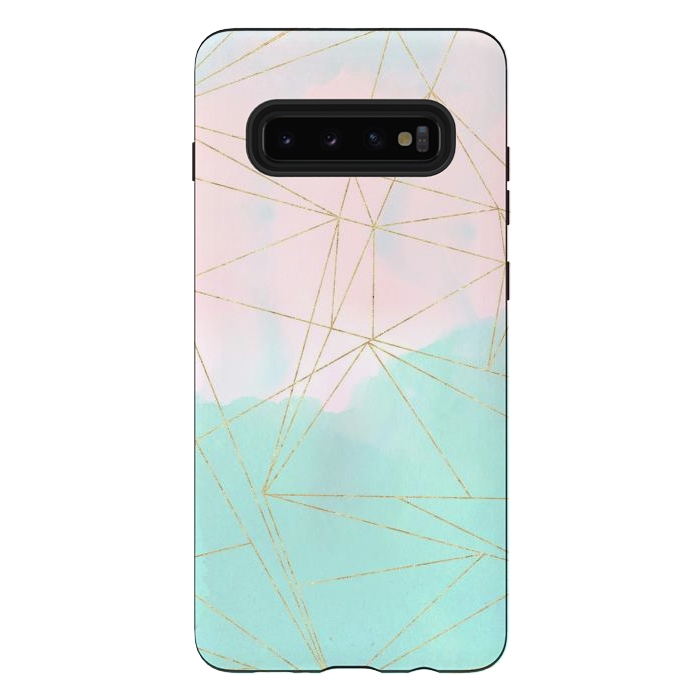 Galaxy S10 plus StrongFit Watercolor abstract and golden triangles design by InovArts