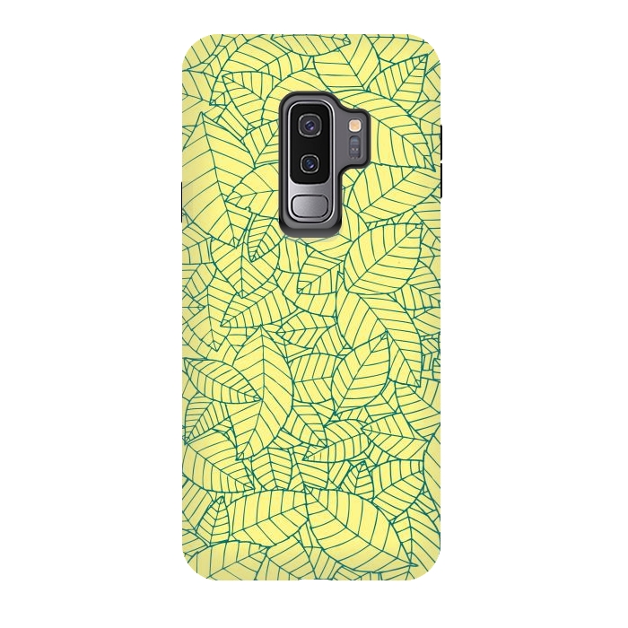 Galaxy S9 plus StrongFit Blue Leaves Pattern by Mangulica
